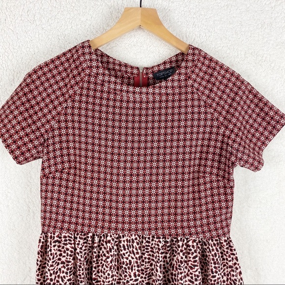 TOPSHOP Short-Sleeve Mini Dress Red / White / Blk - Picture 3 of 8